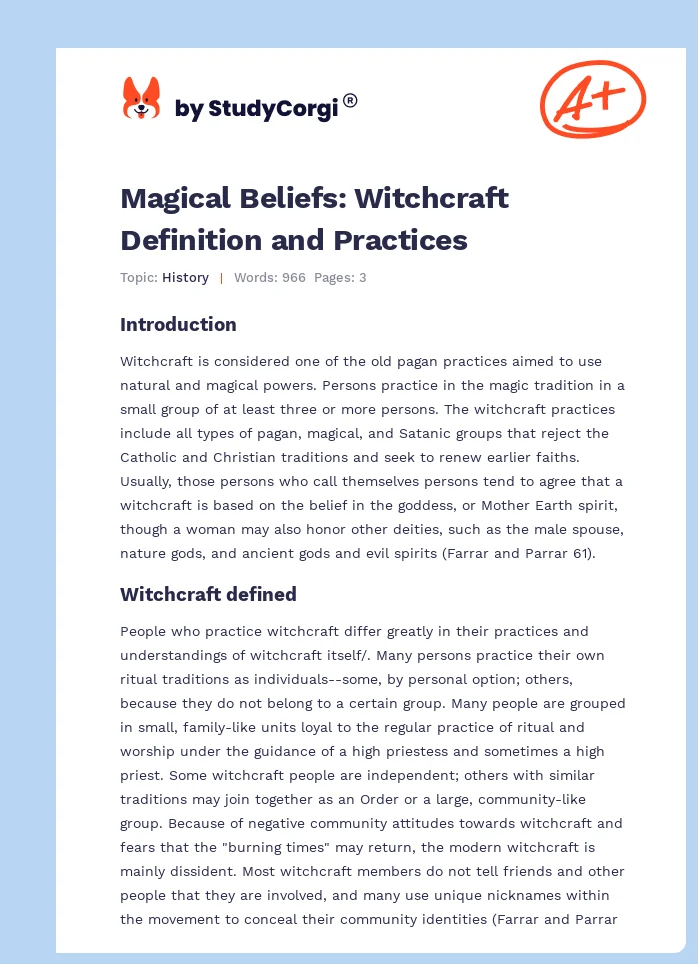 Magical Beliefs: Witchcraft Definition and Practices. Page 1