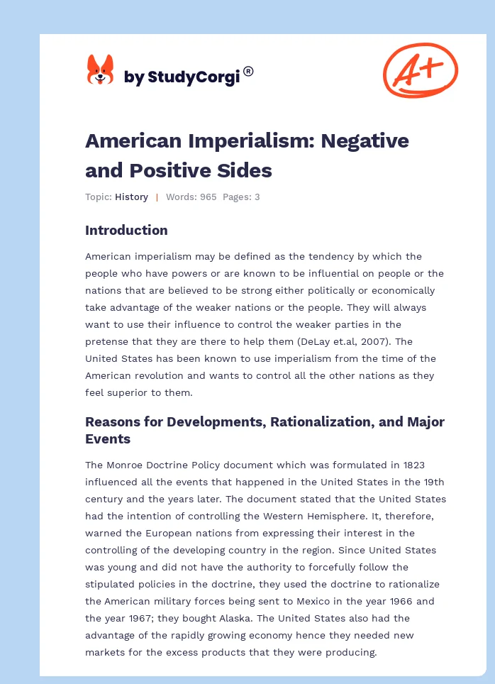American Imperialism: Negative and Positive Sides. Page 1