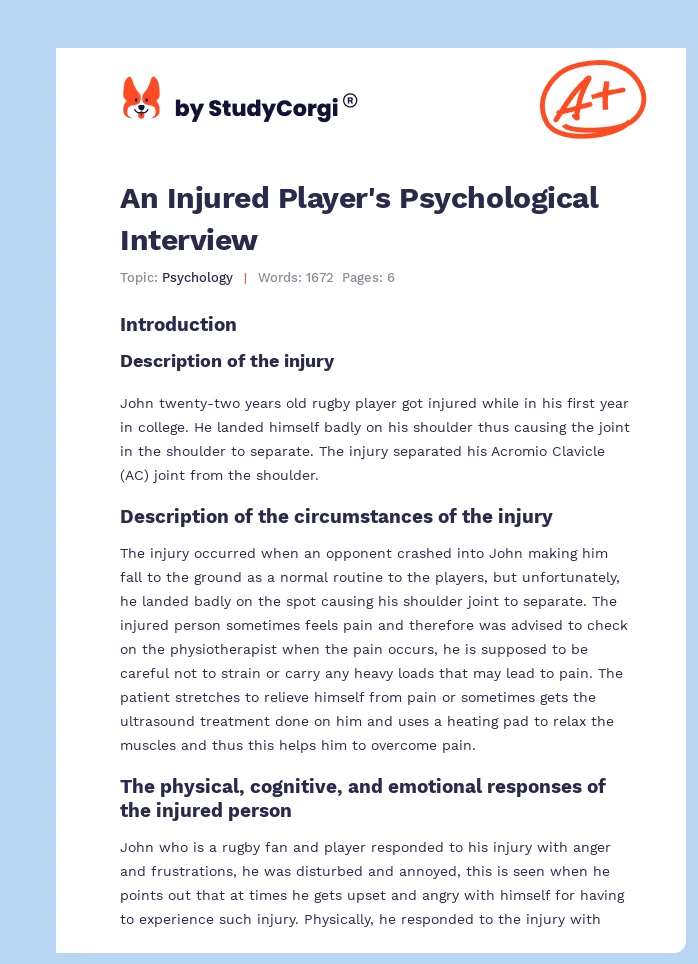 An Injured Player's Psychological Interview. Page 1