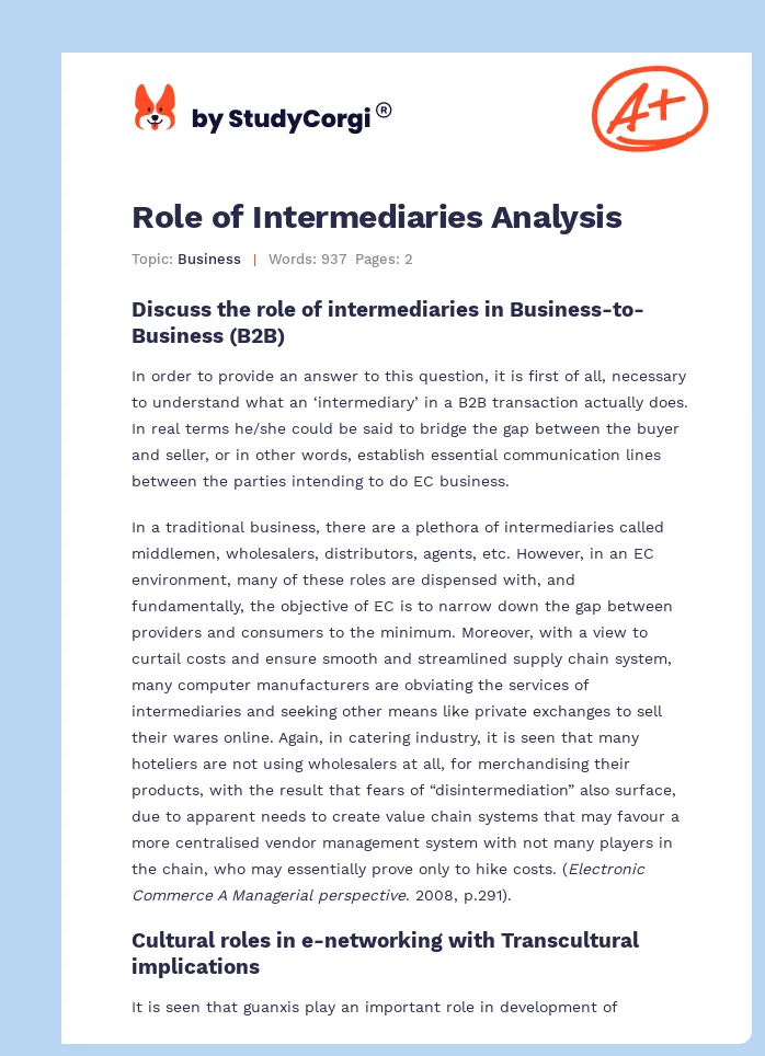 Role of Intermediaries Analysis. Page 1