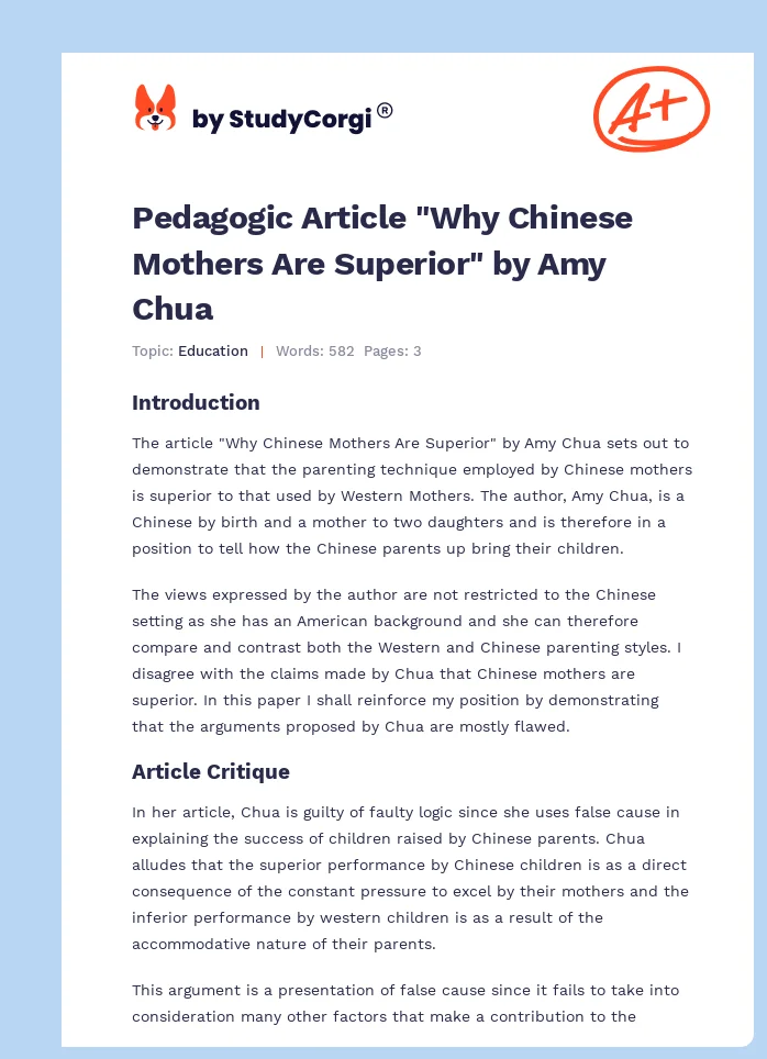 Pedagogic Article "Why Chinese Mothers Are Superior" by Amy Chua. Page 1