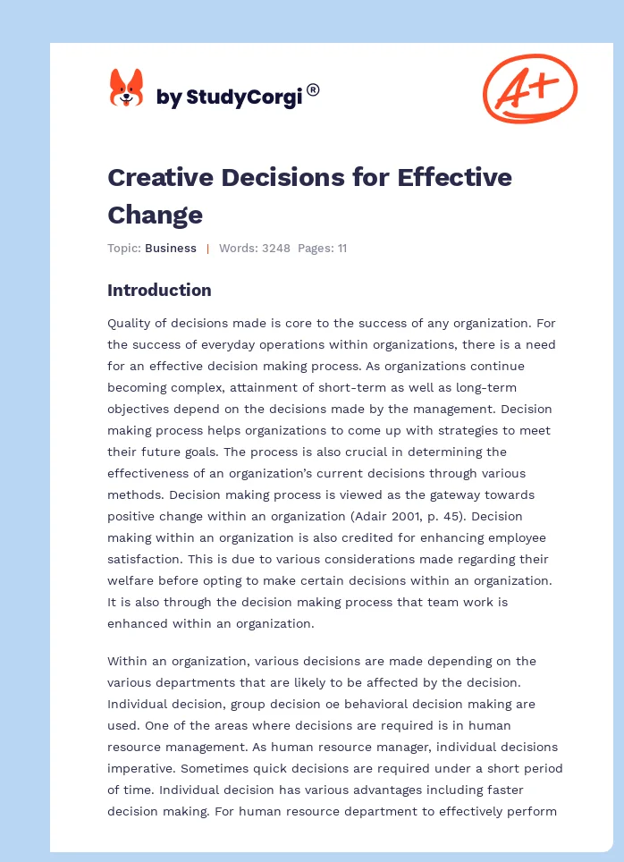Creative Decisions for Effective Change. Page 1
