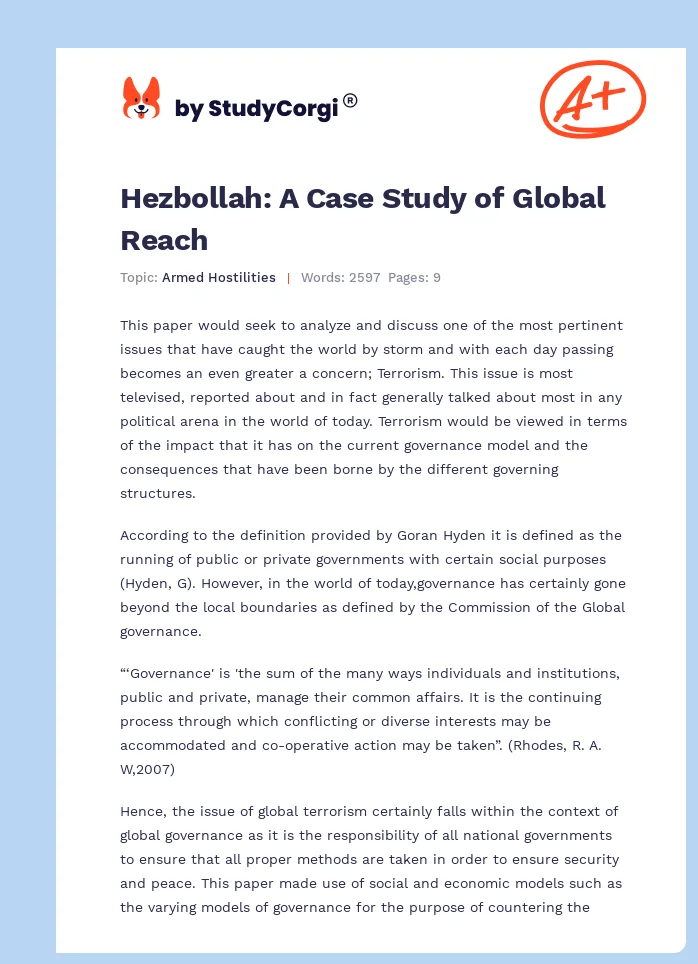 Hezbollah: A Case Study of Global Reach. Page 1