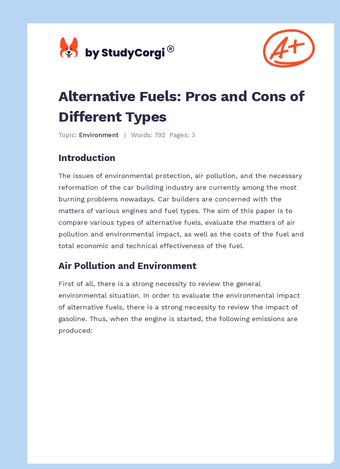Alternative Fuels: Pros and Cons of Different Types. Page 1
