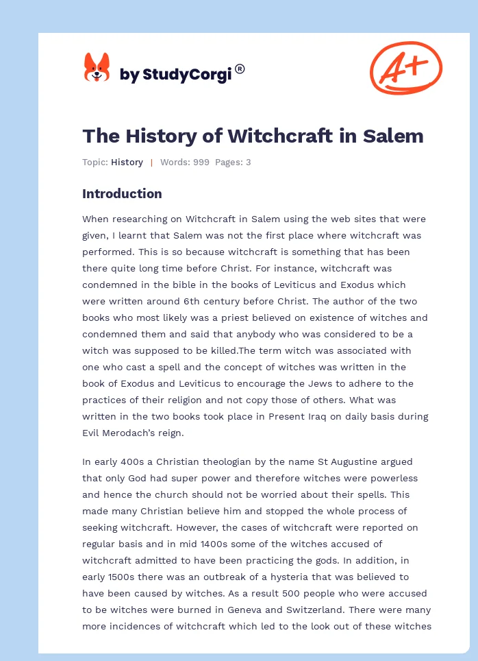 The History of Witchcraft in Salem. Page 1