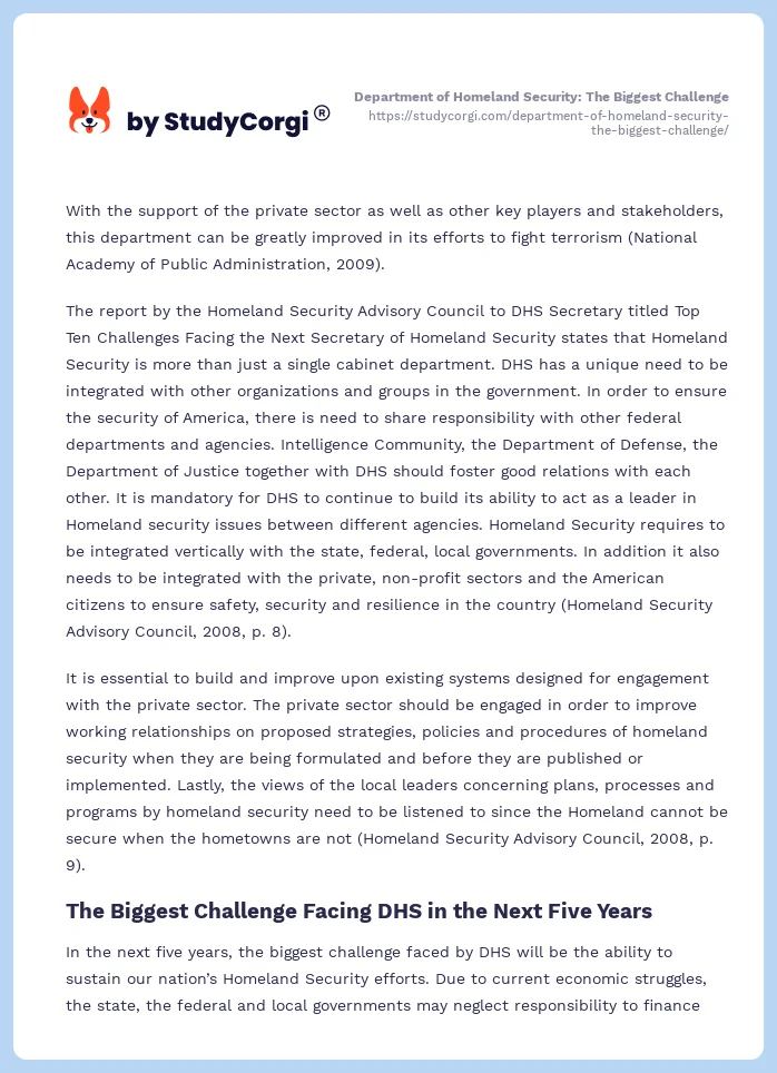 Department of Homeland Security: The Biggest Challenge. Page 2