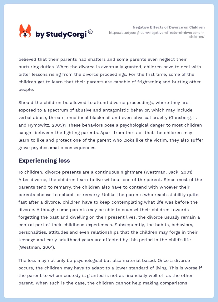 Negative Effects of Divorce on Children. Page 2