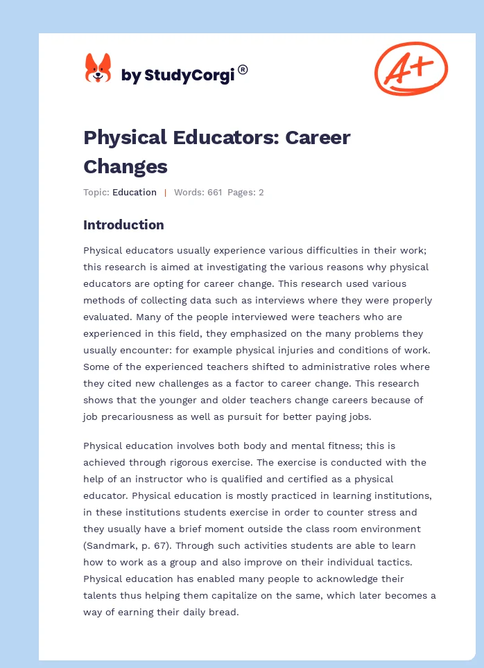 Physical Educators: Career Changes. Page 1