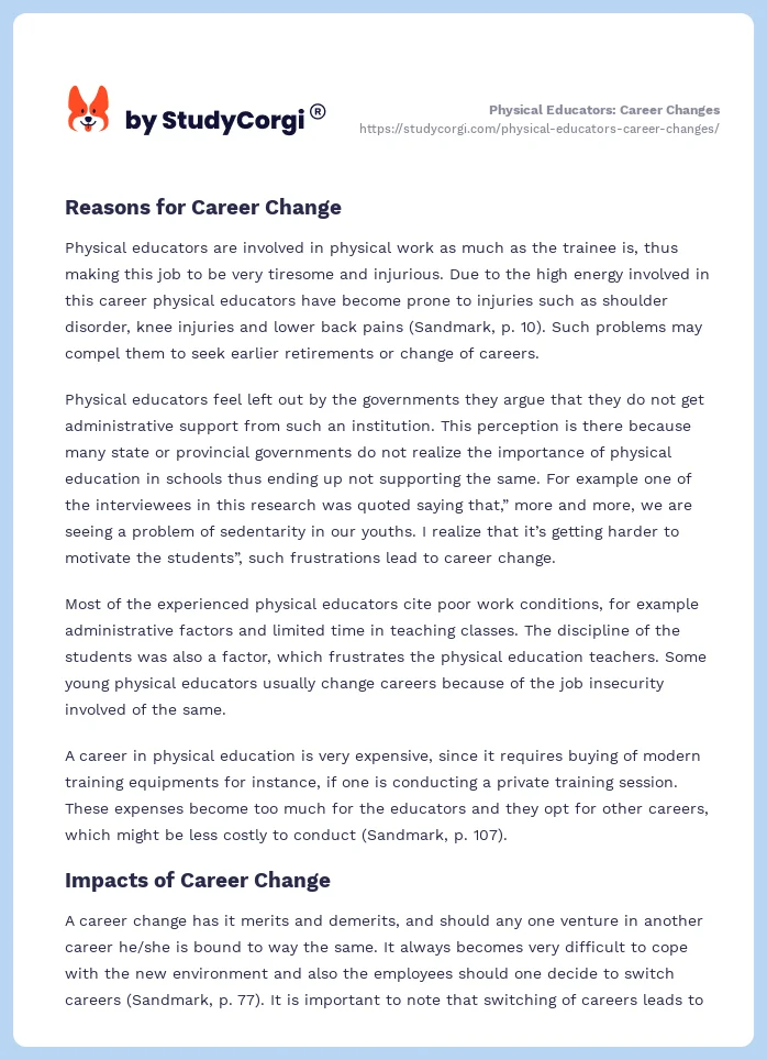 Physical Educators: Career Changes. Page 2