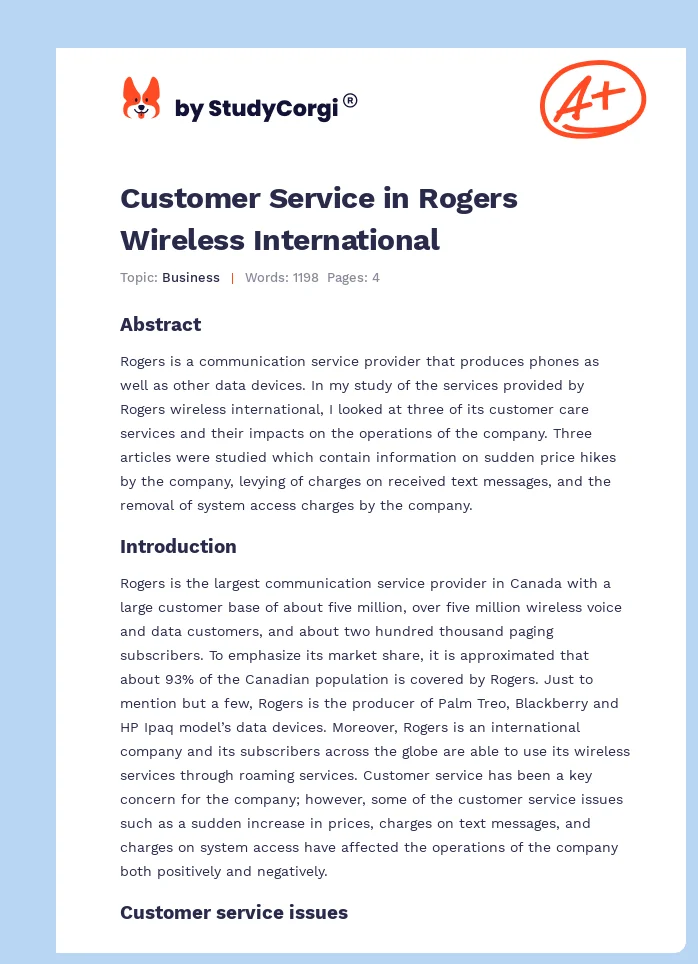 Customer Service in Rogers Wireless International. Page 1