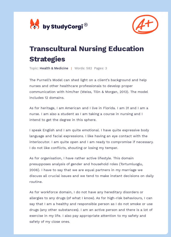 Transcultural Nursing Education Strategies. Page 1