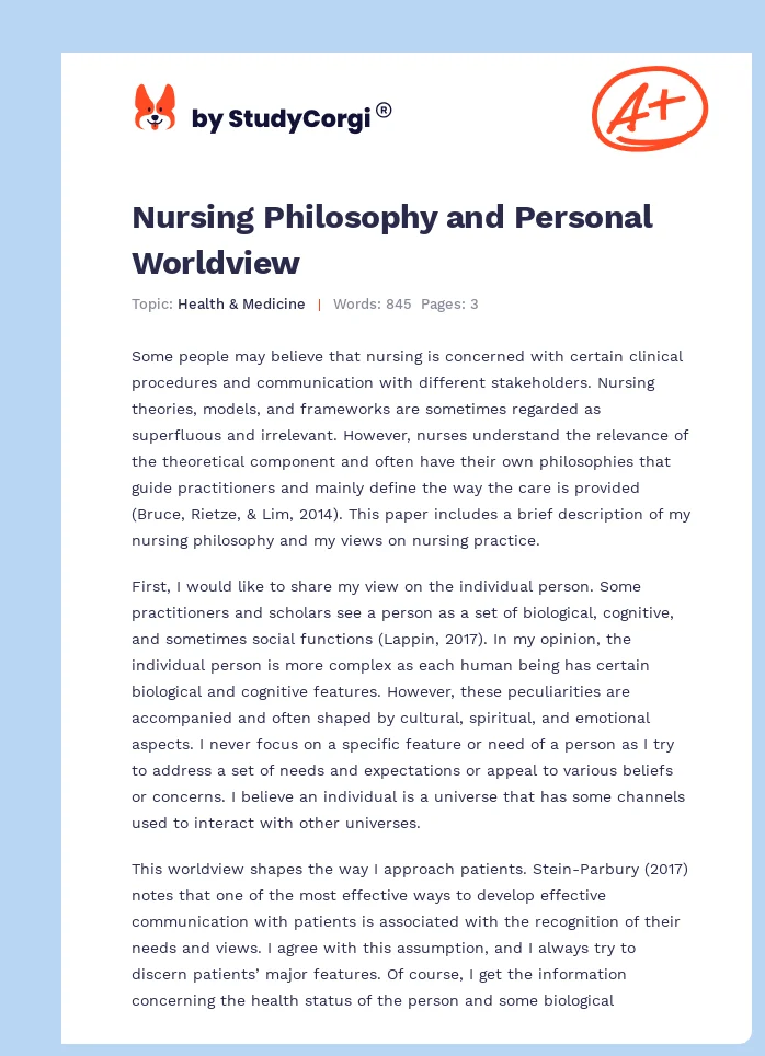 Nursing Philosophy and Personal Worldview. Page 1