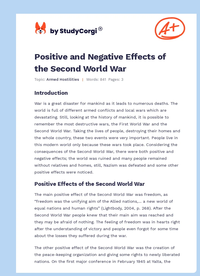 Positive and Negative Effects of the Second World War. Page 1
