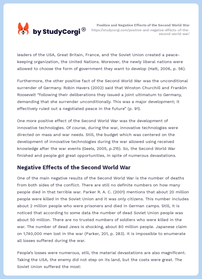 Positive and Negative Effects of the Second World War. Page 2