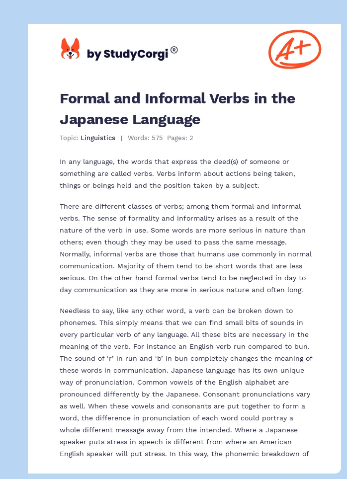 Formal and Informal Verbs in the Japanese Language. Page 1