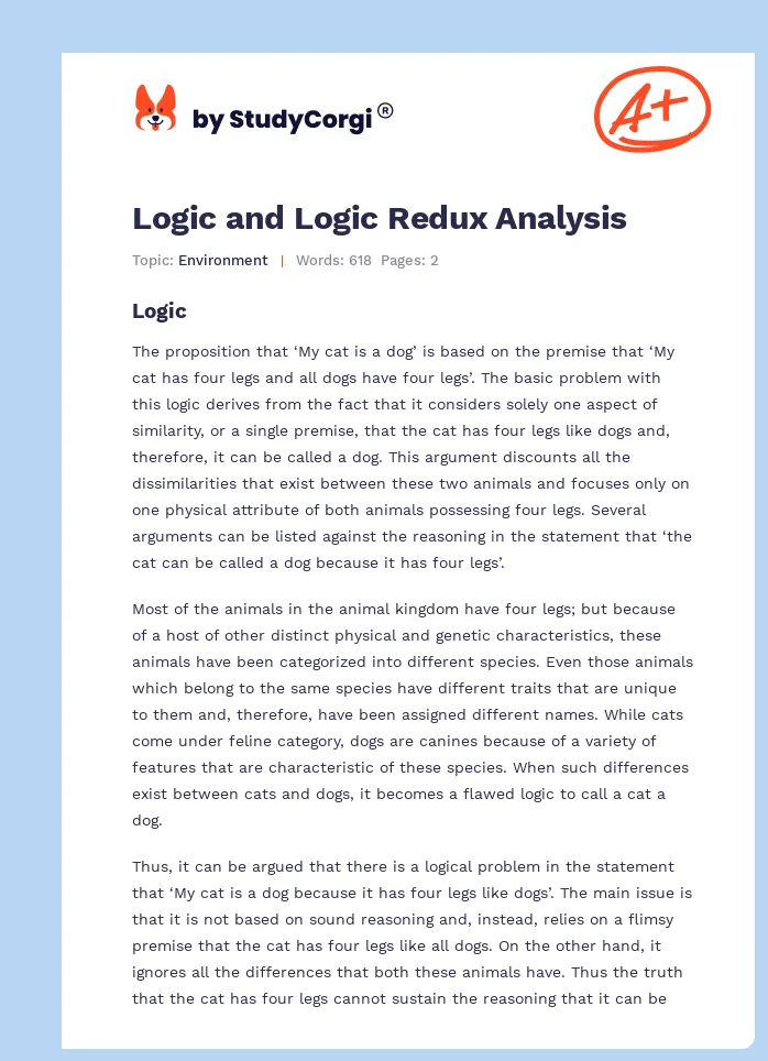 Logic and Logic Redux Analysis. Page 1