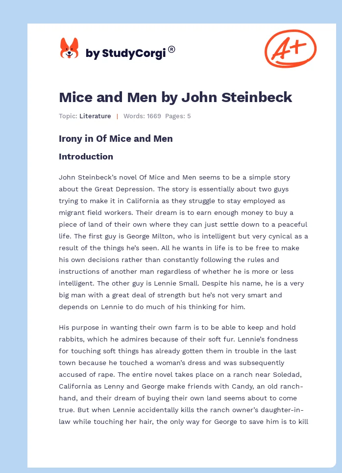 Mice and Men by John Steinbeck. Page 1