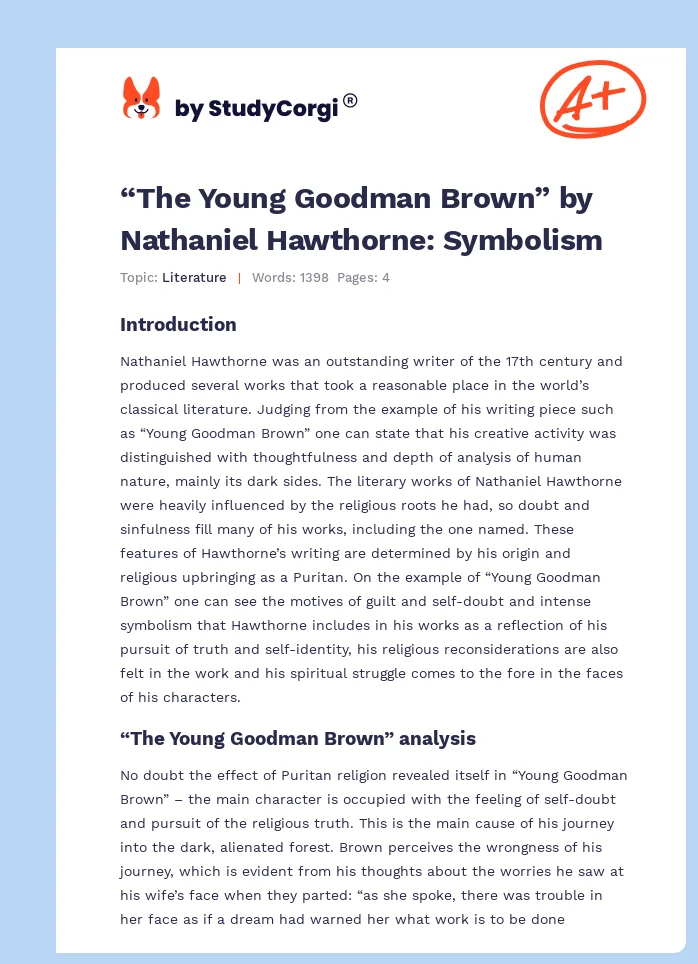 “The Young Goodman Brown” by Nathaniel Hawthorne: Symbolism. Page 1