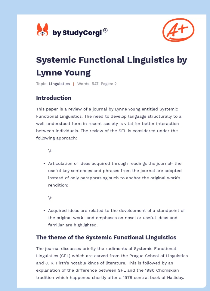 Systemic Functional Linguistics by Lynne Young. Page 1