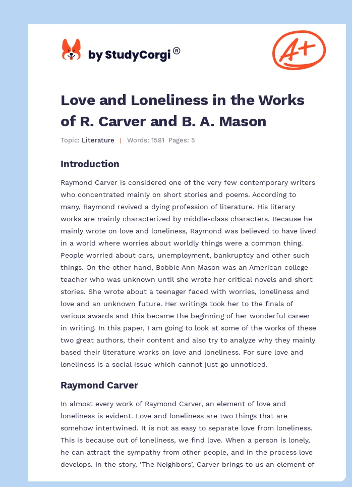 Love and Loneliness in the Works of R. Carver and B. A. Mason. Page 1
