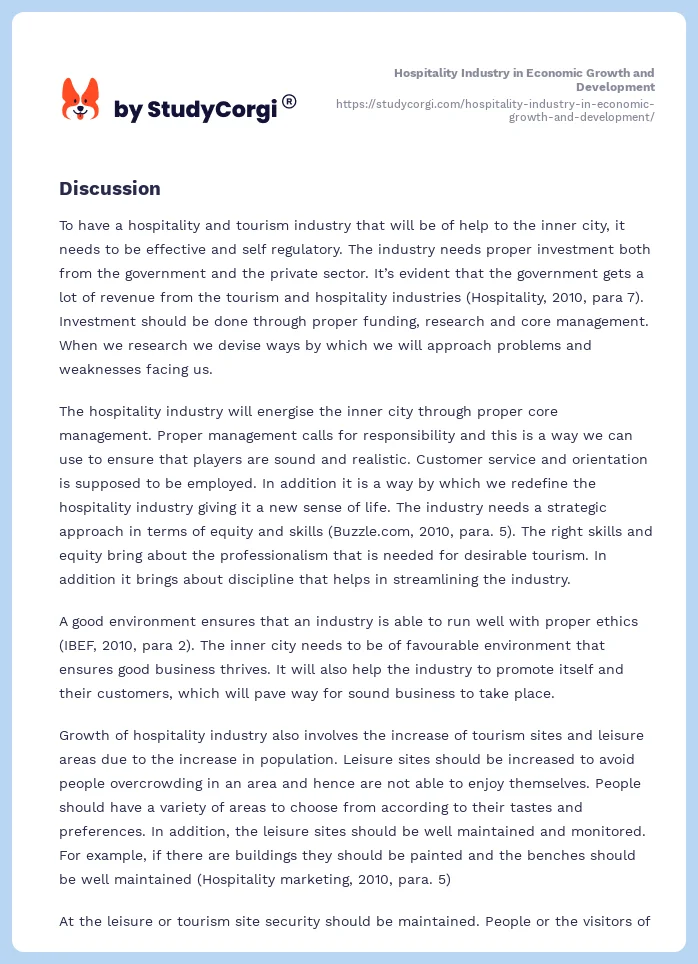 Hospitality Industry in Economic Growth and Development. Page 2