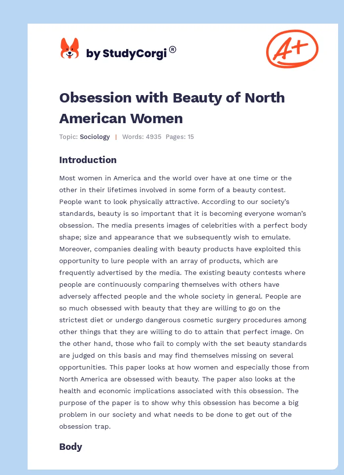 Obsession with Beauty of North American Women. Page 1