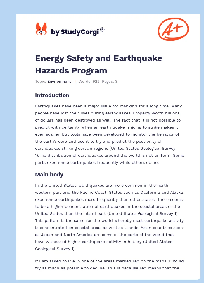 Energy Safety and Earthquake Hazards Program. Page 1