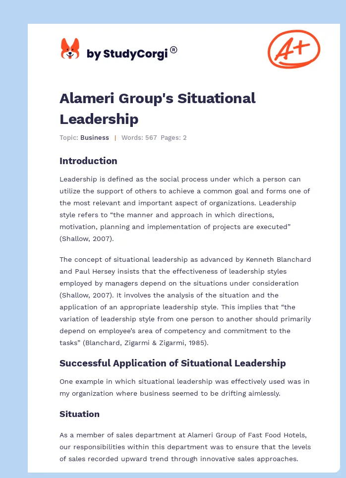 Alameri Group's Situational Leadership. Page 1