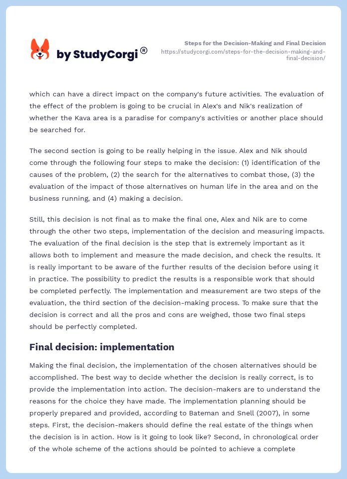 Steps for the Decision-Making and Final Decision. Page 2