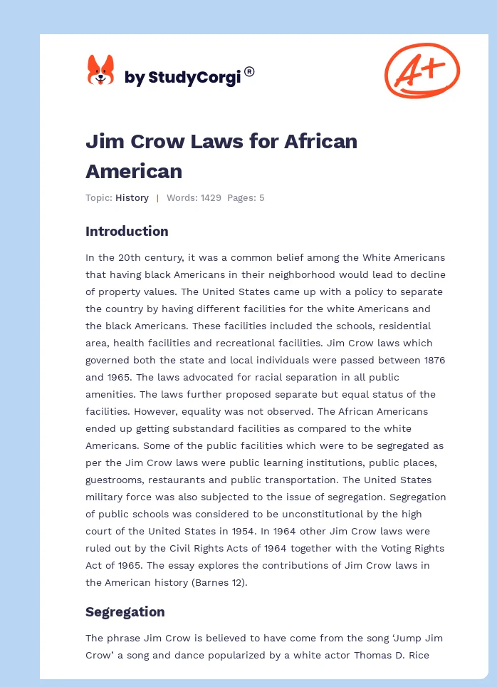 Jim Crow Laws for African American. Page 1
