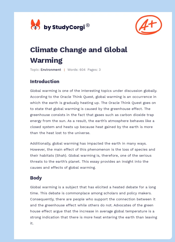 Climate Change and Global Warming. Page 1