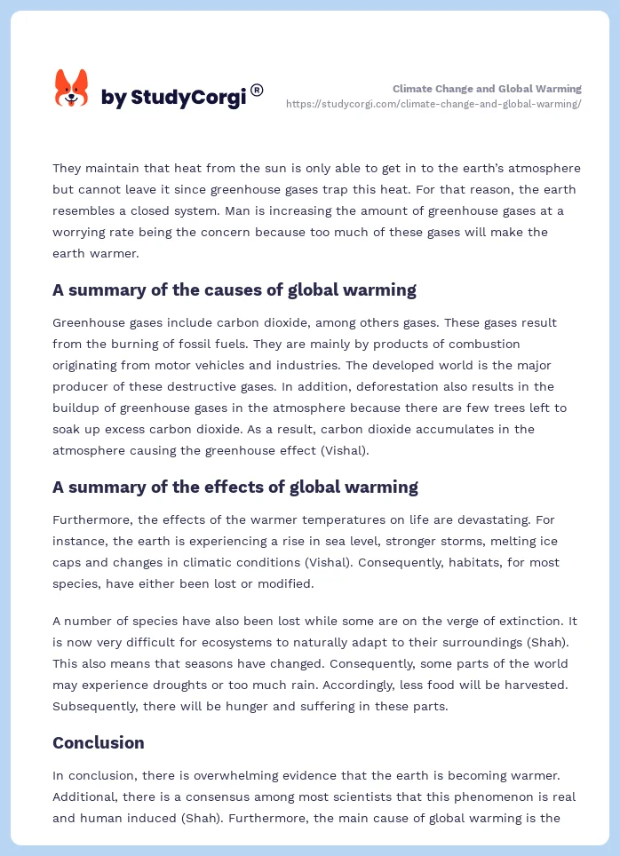 Climate Change and Global Warming. Page 2