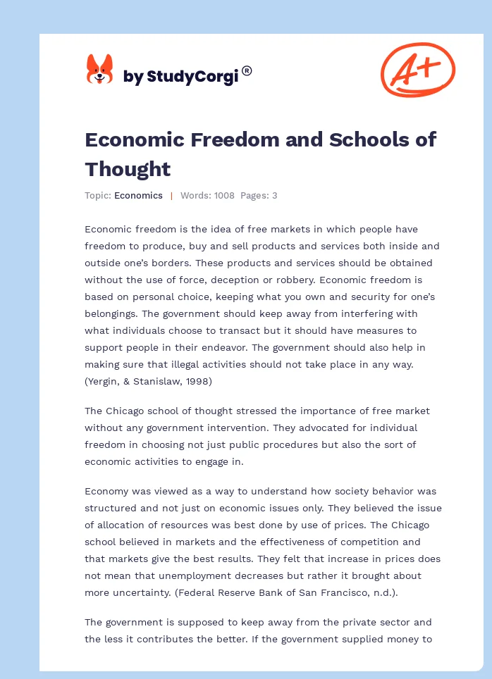 Economic Freedom and Schools of Thought. Page 1