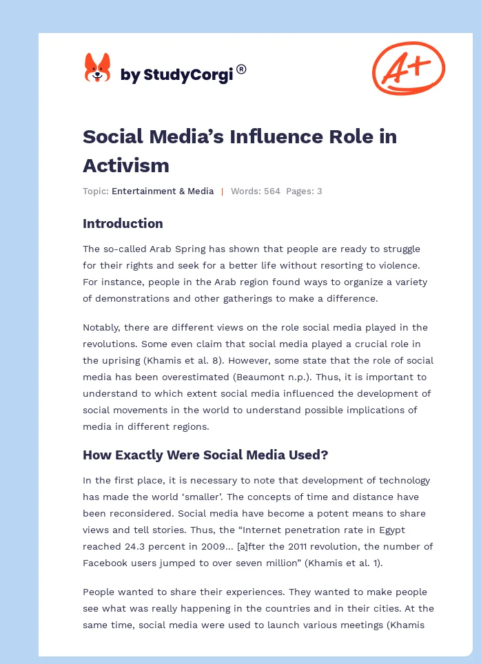 Social Media’s Influence Role in Activism. Page 1