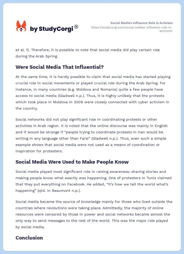 Social Media’s Influence Role in Activism. Page 2