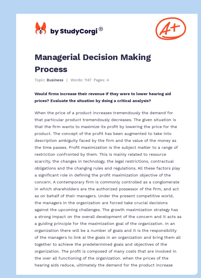 managerial decision making essay