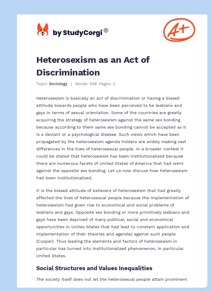 Heterosexism as an Act of Discrimination. Page 1