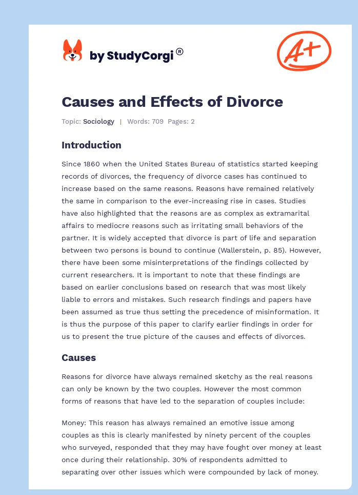 causes and effects of divorce essay