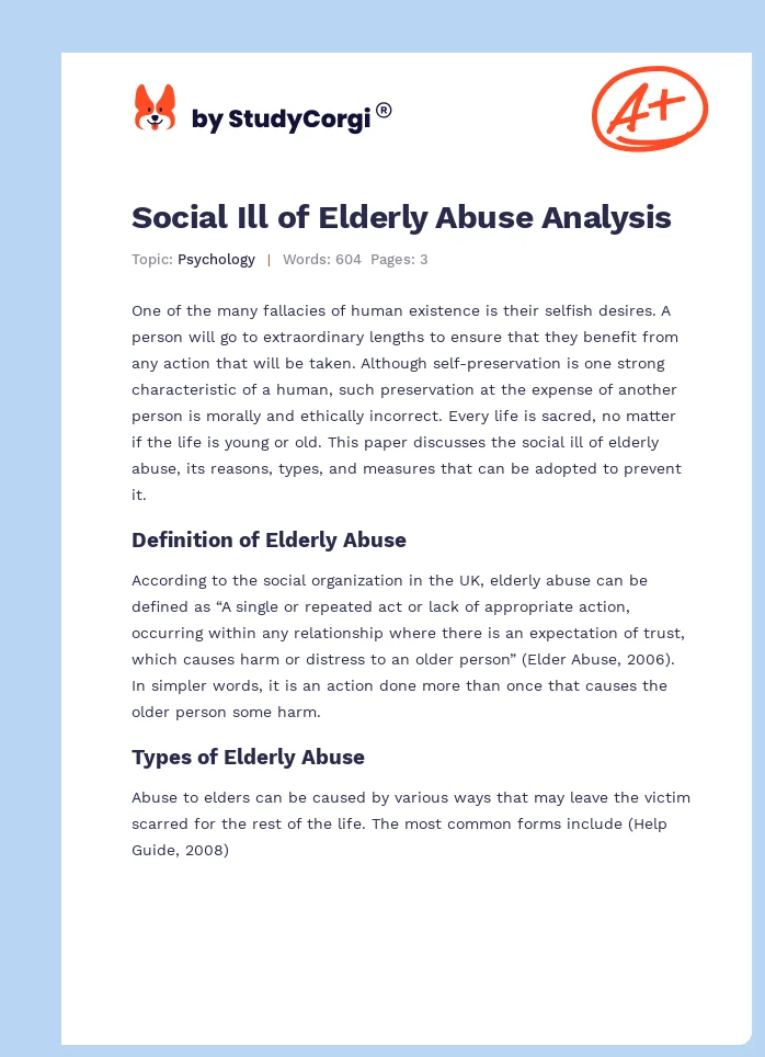 Social Ill of Elderly Abuse Analysis. Page 1