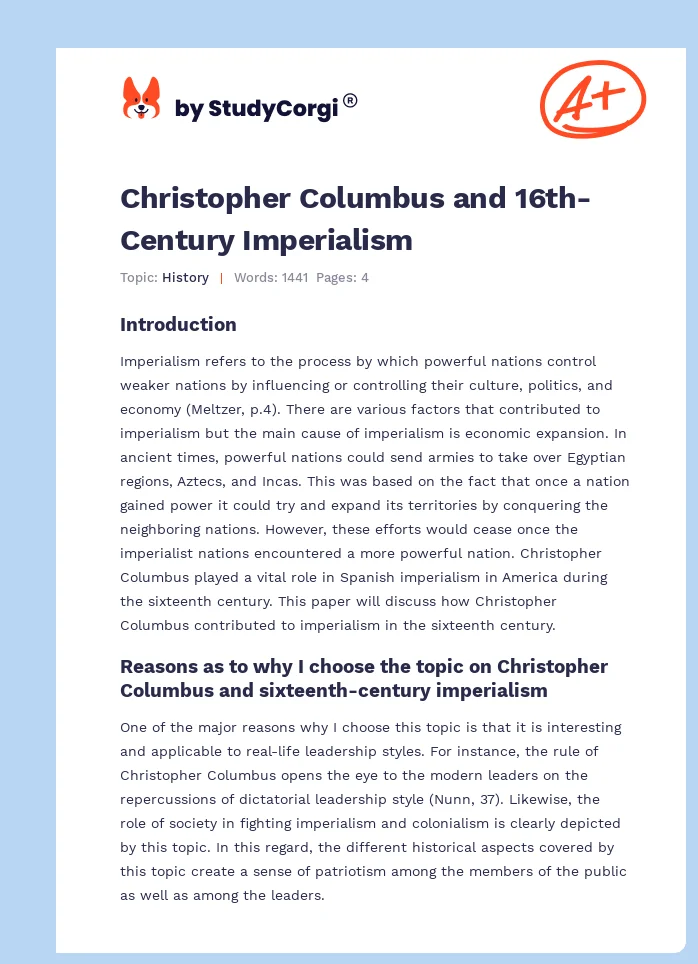Christopher Columbus and 16th-Century Imperialism. Page 1