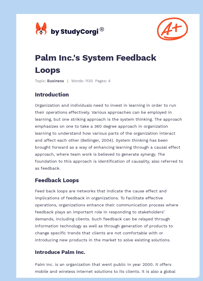 Palm Inc.'s System Feedback Loops. Page 1