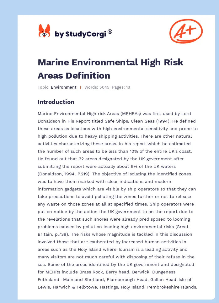 Marine Environmental High Risk Areas Definition. Page 1