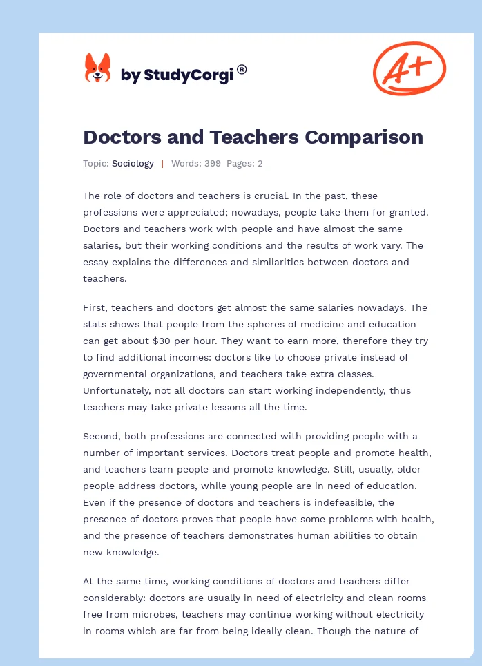 Doctors and Teachers Comparison. Page 1