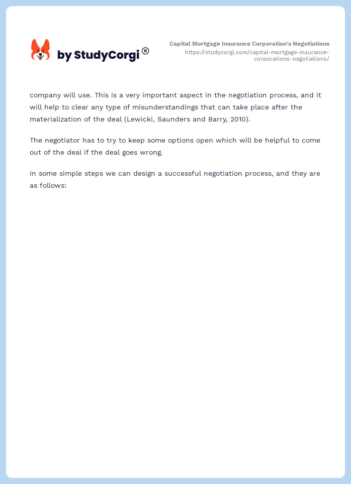 Capital Mortgage Insurance Corporation's Negotiations. Page 2