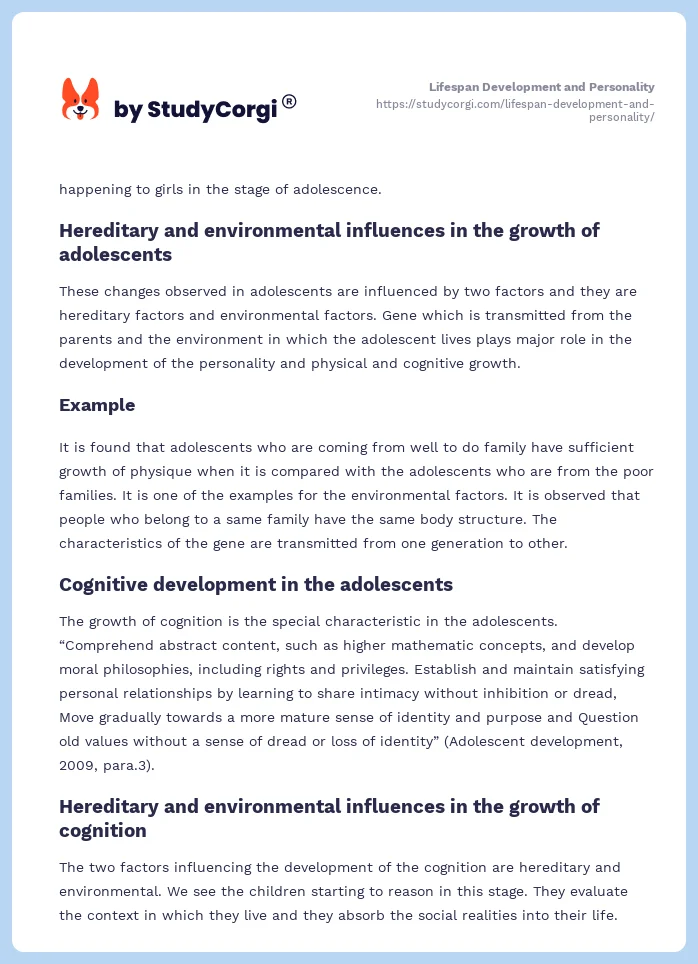 Lifespan Development and Personality. Page 2