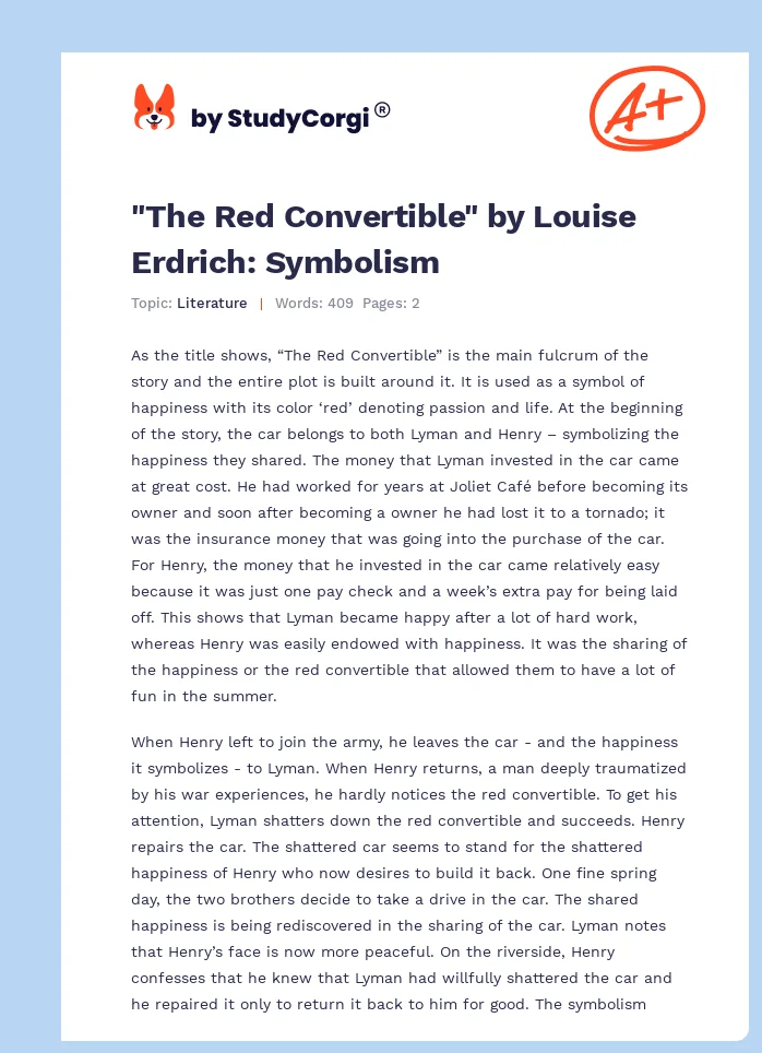 "The Red Convertible" by Louise Erdrich: Symbolism. Page 1