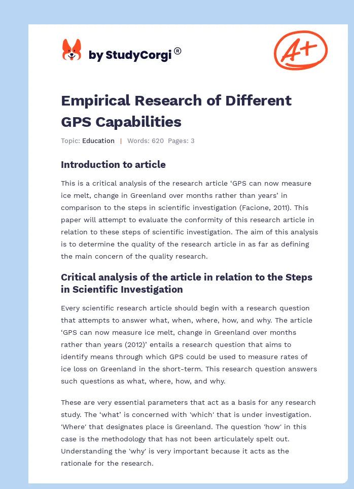 Empirical Research of Different GPS Capabilities. Page 1