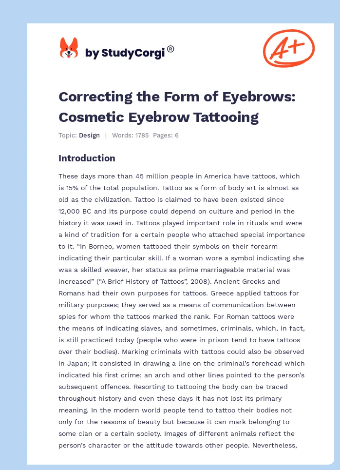 Correcting the Form of Eyebrows: Cosmetic Eyebrow Tattooing. Page 1