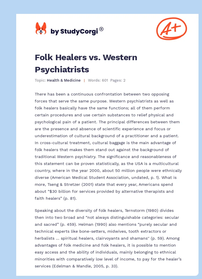 Folk Healers vs. Western Psychiatrists. Page 1