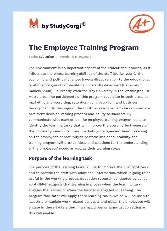 The Employee Training Program. Page 1